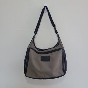 Longchamp Hobo Shoulder Bag Gray Canvas Black Leather